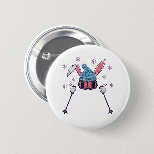 Faux yarn skiing rabbit winter humor 缶バッジ (正面&裏面)