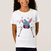 Faux yarn skiing rabbit winter humor tシャツ (正面)