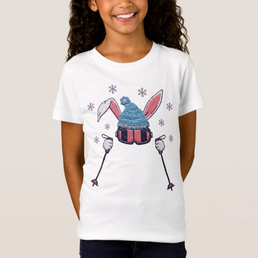 Faux yarn skiing rabbit winter humor tシャツ (正面)