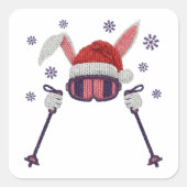 Faux yarn skiing rabbit with Santa hat winter humo スクエアシール (正面)