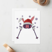 Faux yarn skiing rabbit with Santa hat winter humo ノートカード (正面/裏面インサイチュ)