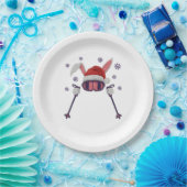 Faux yarn skiing rabbit with Santa hat winter humo ペーパープレート (パーティー)