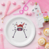 Faux yarn skiing rabbit with Santa hat winter humo ペーパープレート (パーティー)