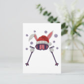 Faux yarn skiing rabbit with Santa hat winter humo ポストカード (スタンド正面)
