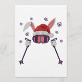 Faux yarn skiing rabbit with Santa hat winter humo 招待状 (正面)