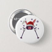 Faux yarn skiing rabbit with Santa hat winter humo 缶バッジ (正面&裏面)