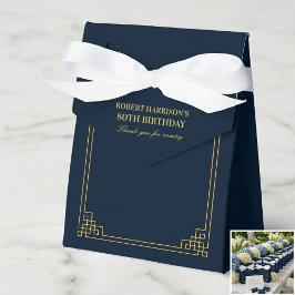 Favor Boxes Chic Navy Gold Art Deco 80th Birthday フェイバーボックス