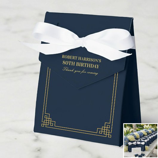 Favor Boxes Chic Navy Gold Art Deco 80th Birthday フェイバーボックス