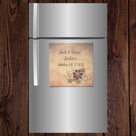 Favor Magnet Wedding With Name & Date Floral  マグネット