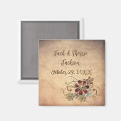 Favor Magnet Wedding With Name & Date Floral  マグネット (正面/裏面)