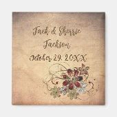 Favor Magnet Wedding With Name & Date Floral  マグネット (正面)