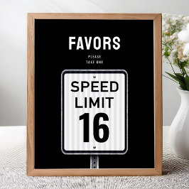 Favor party sign 16th Birthday Speed Limit  ポスター