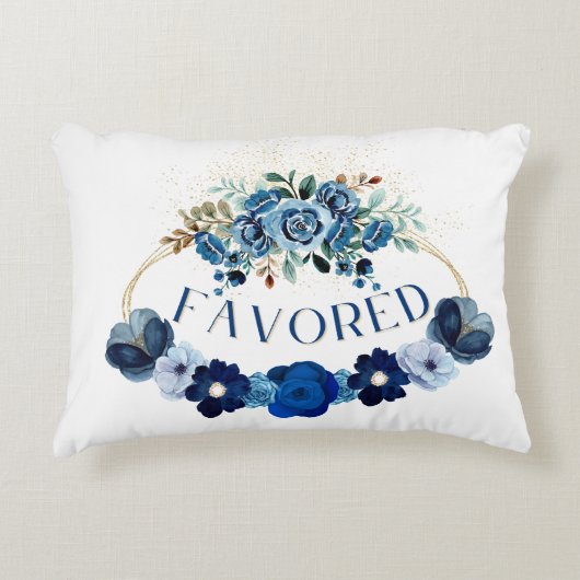 FAVORED エレガント Inspiration Blueフローラ水彩 アクセントクッション (正面)