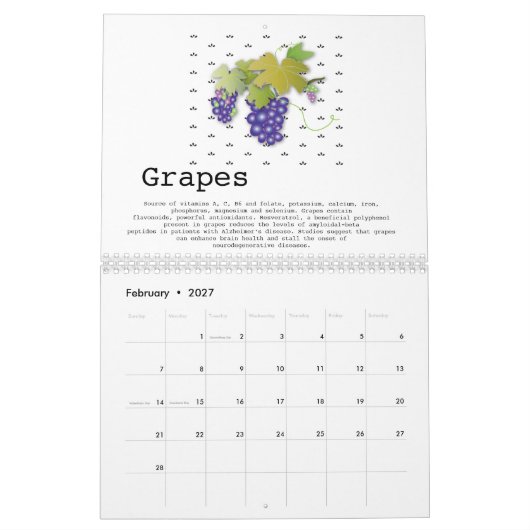 Favorite Fruits (With nutritional info) カレンダー (2月 2027)