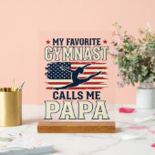 Favorite Gymnast Calls Me Papa Patriotic Vintage S アクリルサイン (ウェディング)