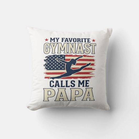 Favorite Gymnast Calls Me Papa Patriotic Vintage S クッション (正面)