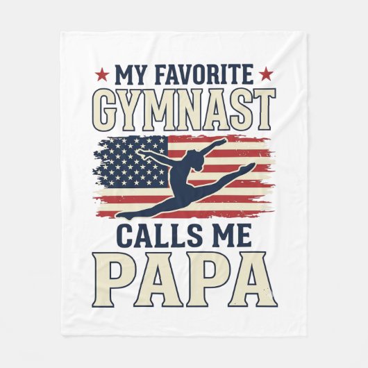 Favorite Gymnast Calls Me Papa Patriotic Vintage S フリースブランケット (正面)