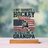 Favorite Hockey Player Calls Me Grandpa Vintage Sh アクリルサイン (ニュートラル)