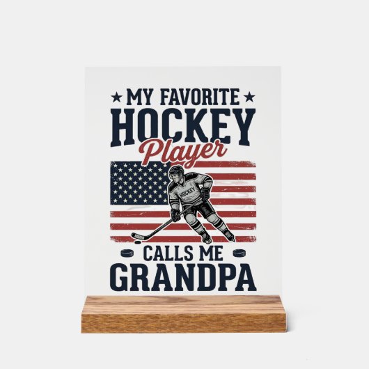 Favorite Hockey Player Calls Me Grandpa Vintage Sh アクリルサイン (正面)