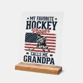 Favorite Hockey Player Calls Me Grandpa Vintage Sh アクリルサイン (傾斜)