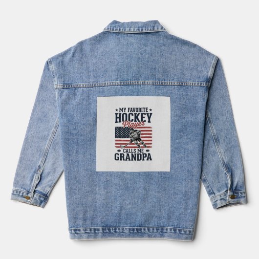 Favorite Hockey Player Calls Me Grandpa Vintage Sh デニムジャケット (裏面)