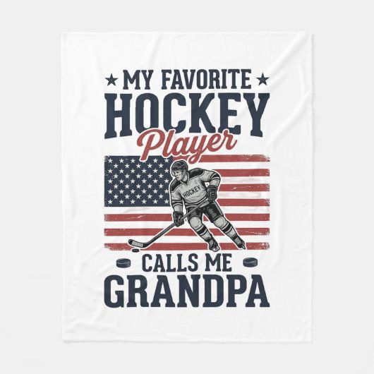 Favorite Hockey Player Calls Me Grandpa Vintage Sh フリースブランケット (正面)