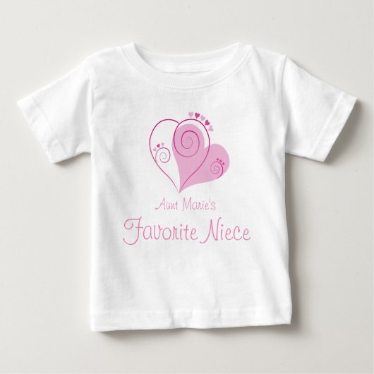 Favorite Niece Pink Hearts名前をカスタムするの伯母さんの ベビーTシャツ (正面)