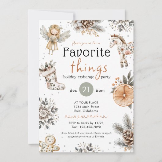 Favorite Things Boho Gift Exchange Holiday Party 招待状 (正面)