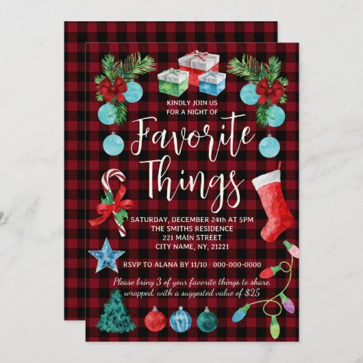 Favorite Things Gift Exchange Christmas Party 招待状 (正面/裏面)