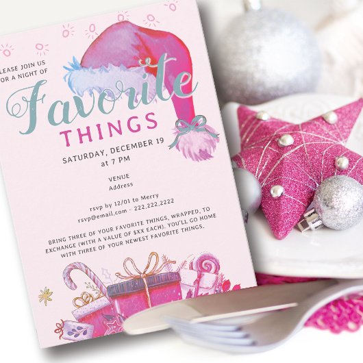 Favorite Things Party Holiday Pink Gift Exchange 招待状