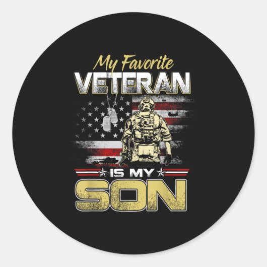 Favorite veteran is son veterans day patriotic men ラウンドシール (正面)