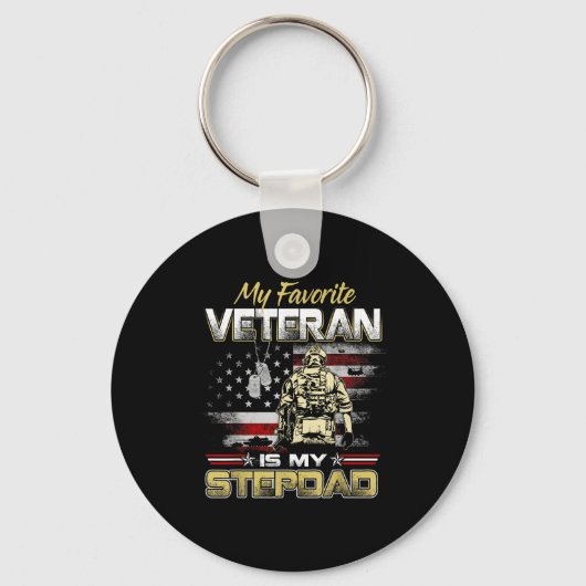 Favorite veteran is stepdad flag fathers veteransF キーホルダー (正面)