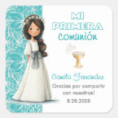 Favors and Gifts Cute Girl First Communion スクエアシール (正面)