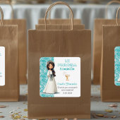 Favors and Gifts Cute Girl First Communion スクエアシール