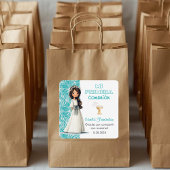 Favors and Gifts Cute Girl First Communion スクエアシール