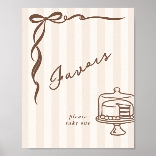 Favors Bebe Cafe Brown Bow Handdrawn Cake ポスター (正面)