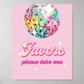 Favors Disco Ball Retro Groovy Girl Pink Birthday ポスター (正面)