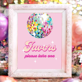 Favors Disco Ball Retro Groovy Girl Pink Birthday ポスター