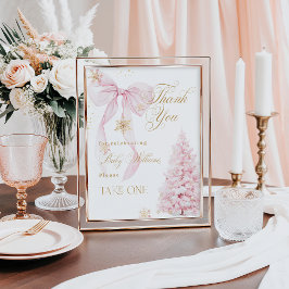 Favors Pink Bow Cold Outside Baby Shower ポスター