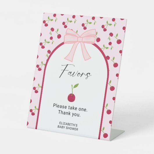 Favors Sign Cherry on Top Coquette Baby Shower  台座サイン (正面)