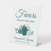 Favors Take One Teal Aqua Turquoise Roses Wedding 台座サイン (正面)