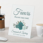 Favors Take One Teal Aqua Turquoise Roses Wedding 台座サイン (インサイチュ)