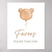 Favors Teddy Bear Balloon Boho Neutral Birthday  ポスター (正面)