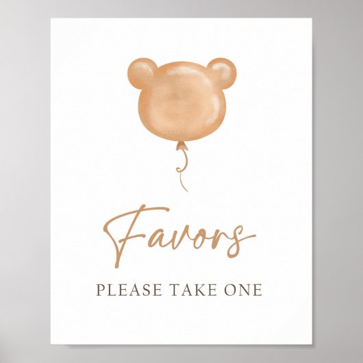 Favors Teddy Bear Balloon Boho Neutral Birthday  ポスター (正面)