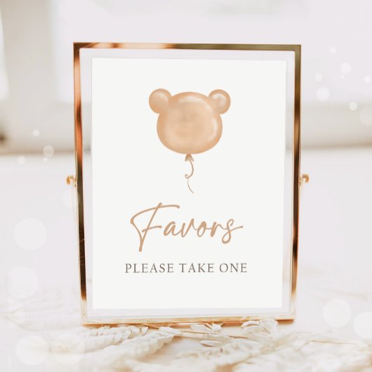 Favors Teddy Bear Balloon Boho Neutral Birthday  ポスター