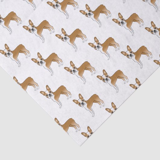 FawnとWhite Boston Terrier Cartoon Dog Pattern 薄葉紙 (詳細)