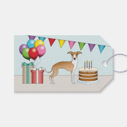 FawnとWhite Greyhoundイタリアンのカラフル誕生日 ギフトタグ (正面(横))