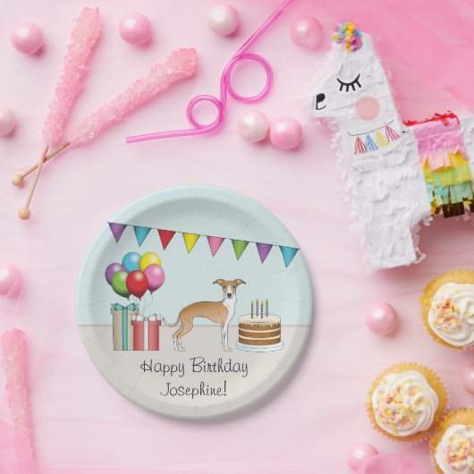 FawnとWhite Greyhoundイタリアンのカラフル誕生日 ペーパープレート (パーティー)