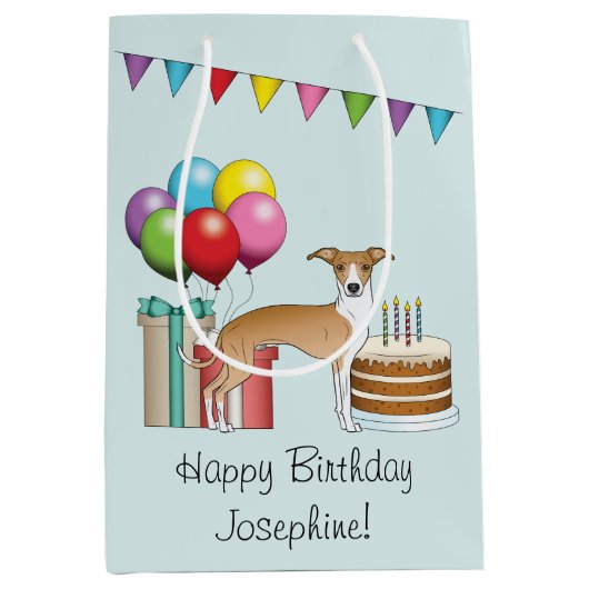 FawnとWhite Greyhoundイタリアンのカラフル誕生日 ミディアムペーパーバッグ (正面)