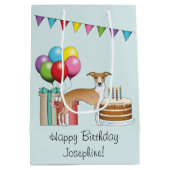 FawnとWhite Greyhoundイタリアンのカラフル誕生日 ミディアムペーパーバッグ (裏面)